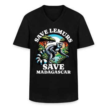 Save Lemurs - Men's V-Neck T-Shirt - black - Front - AI Model Male 178 dark (178cm)