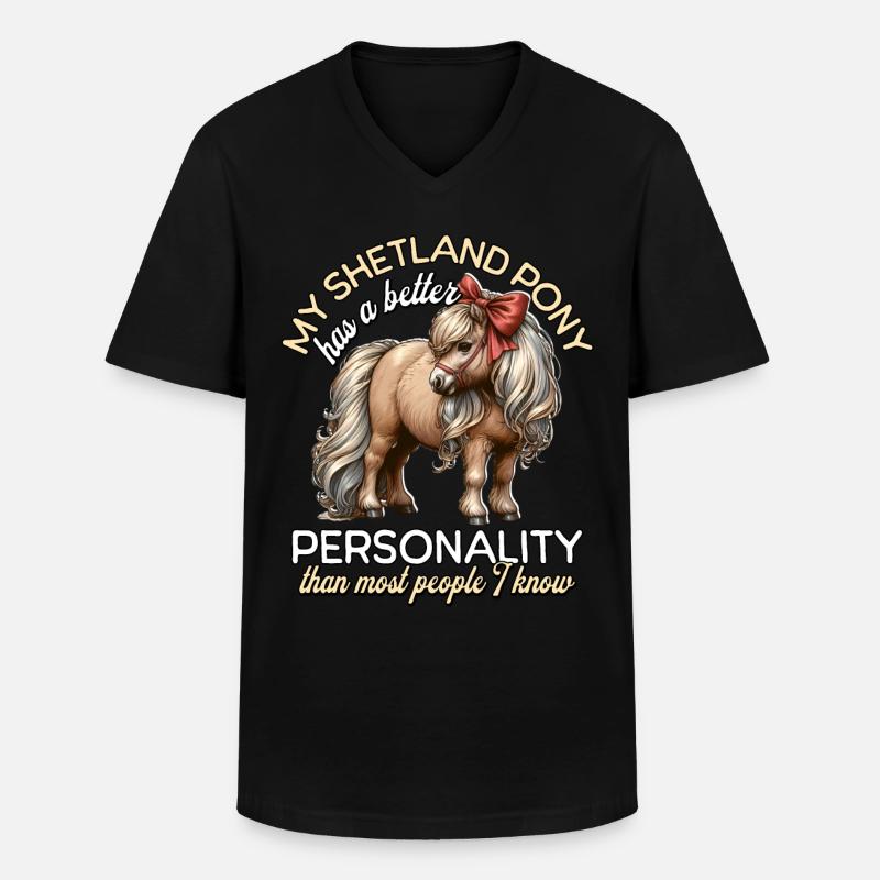 Shetland Pony Reiterin - Männer-T-Shirt mit V-Ausschnitt - Schwarz