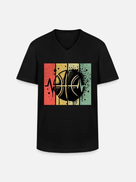 Basket-ball rétro - T-shirt col V Homme - noir