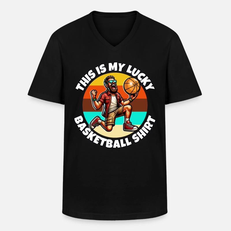 Basketball - Männer-T-Shirt mit V-Ausschnitt - Schwarz