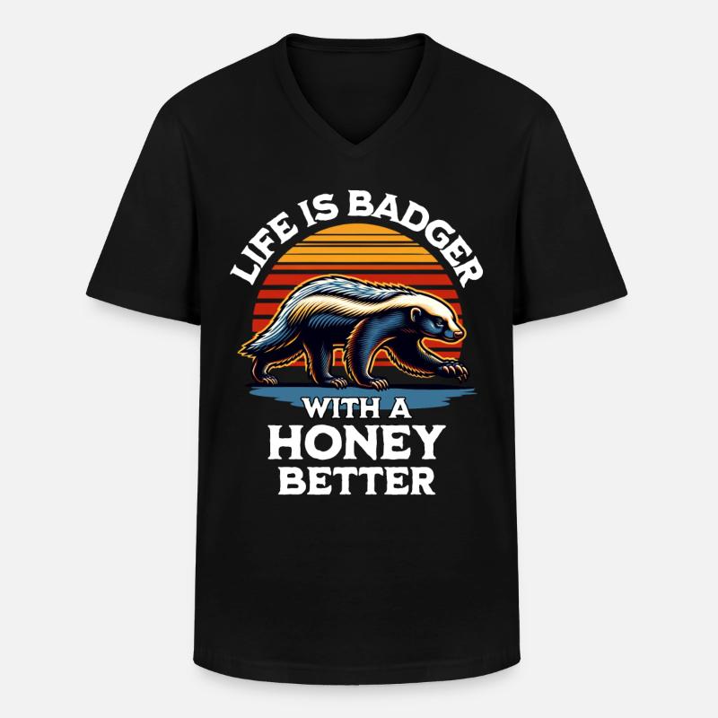 Honigdachs Spruch - Männer-T-Shirt mit V-Ausschnitt - Schwarz