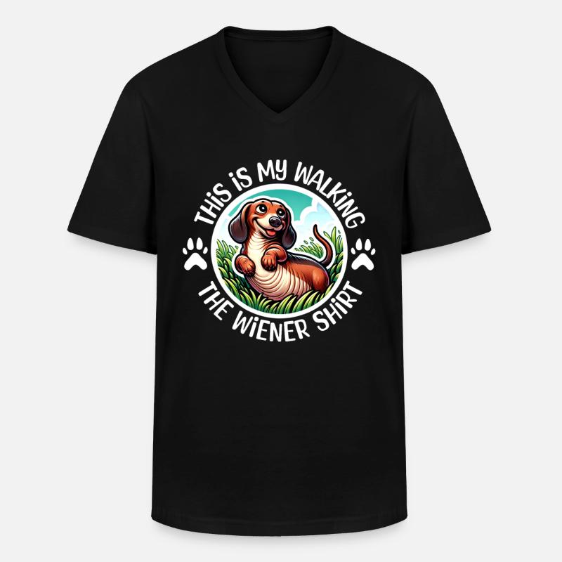 Dackel Gassi Gehen - Männer-T-Shirt mit V-Ausschnitt - Schwarz