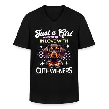 Dackel Mädchen - Männer-T-Shirt mit V-Ausschnitt - Schwarz - Vorne - AI Model Male 178 dark (178cm)
