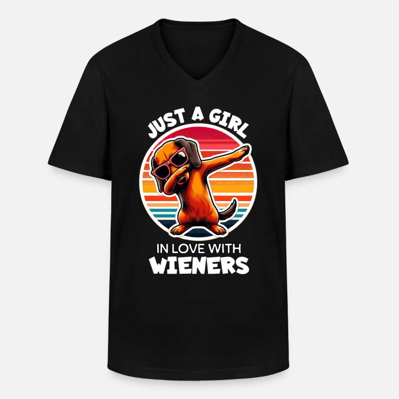 Mädchen Liebt Dackel - Männer-T-Shirt mit V-Ausschnitt - Schwarz