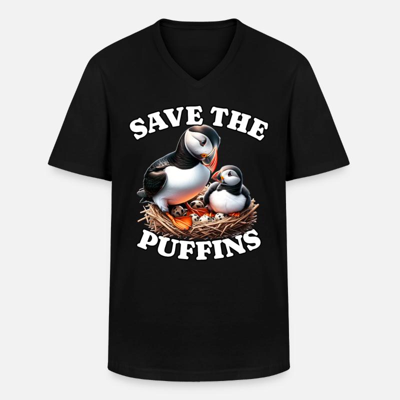 Save Papageientaucher - Männer-T-Shirt mit V-Ausschnitt - Schwarz