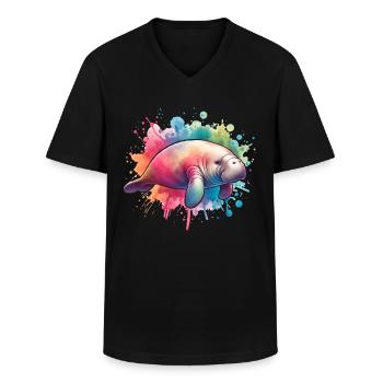 Dugong Manatee - Men's V-Neck T-Shirt - black - Front - AI Model Male 178 dark (178cm)