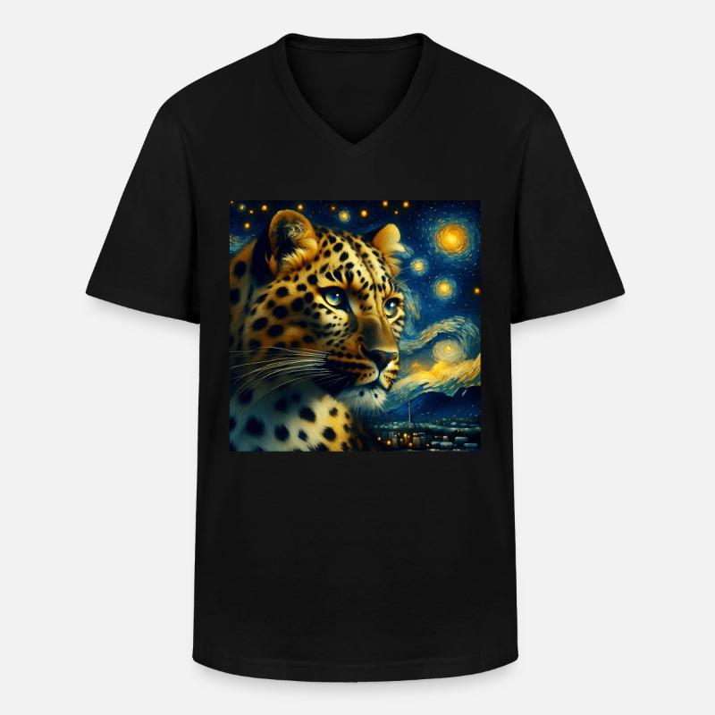 Amurleopard Starry Night - Männer-T-Shirt mit V-Ausschnitt - Schwarz
