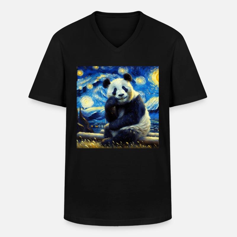 Pandabär Starry Night Panda - Männer-T-Shirt mit V-Ausschnitt - Schwarz