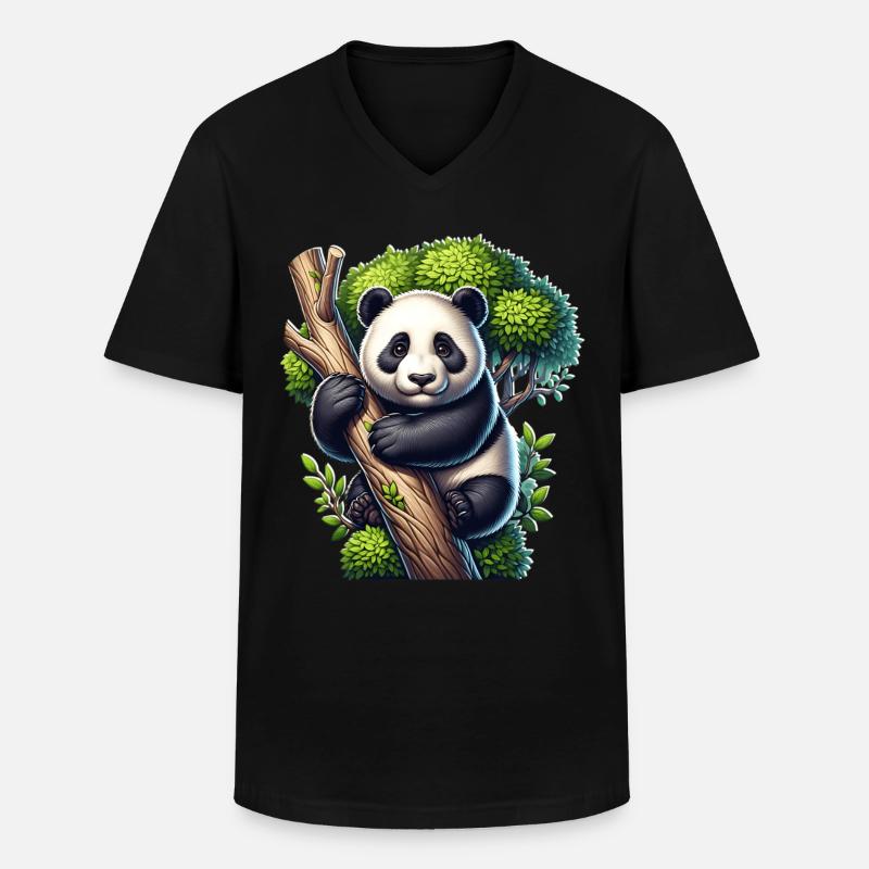 Panda - Männer-T-Shirt mit V-Ausschnitt - Schwarz