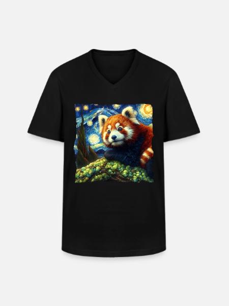 Red Panda Starry Night - Men's V-Neck T-Shirt - black