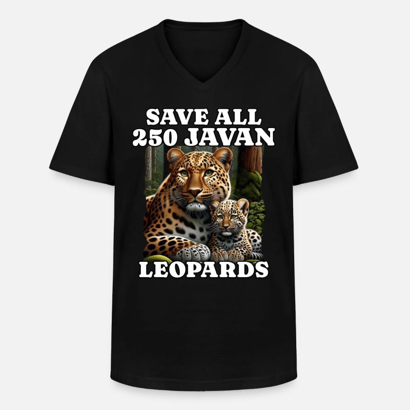 Sauver Java Leopard - T-shirt col V Homme - noir
