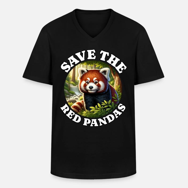 Roter Panda - Männer-T-Shirt mit V-Ausschnitt - Schwarz