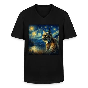 Lynx ibérique Nuit étoilée - T-shirt col V Homme - noir - Devant - AI Model Male 178 dark (178cm)