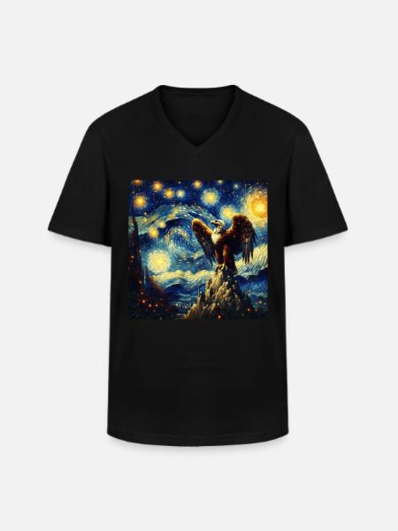 Monkey Eagle Starry Night - Men's V-Neck T-Shirt - black
