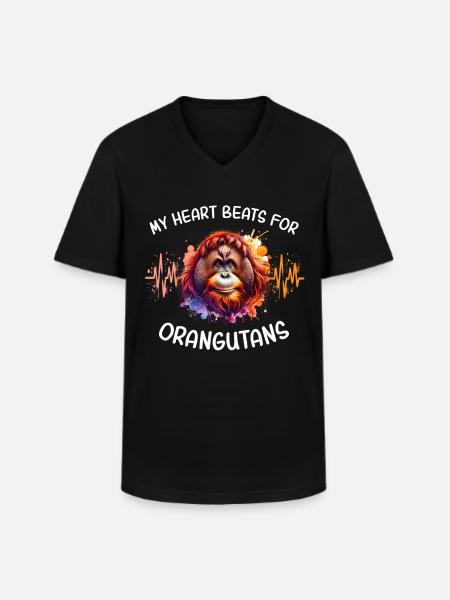 Orangutan Heartline - Men's V-Neck T-Shirt - black