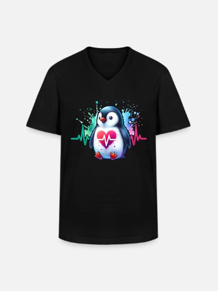 Penguin ECG - Men's V-Neck T-Shirt - black