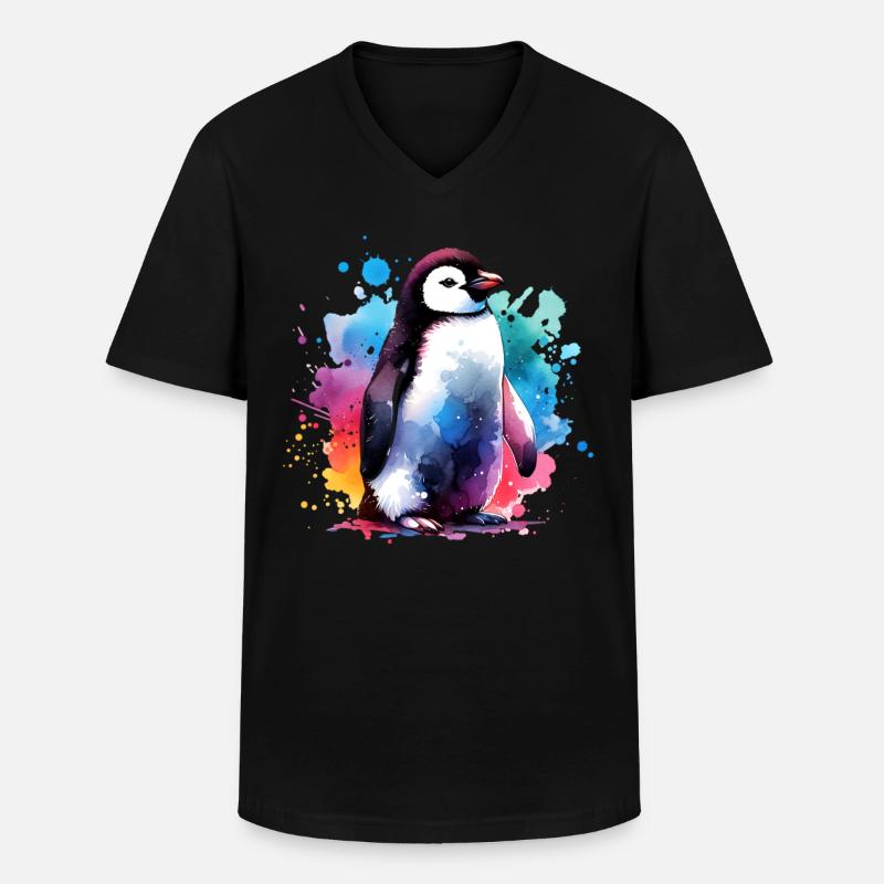 Pinguin - Männer-T-Shirt mit V-Ausschnitt - Schwarz