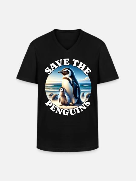 Pinguin - Männer-T-Shirt mit V-Ausschnitt - Schwarz