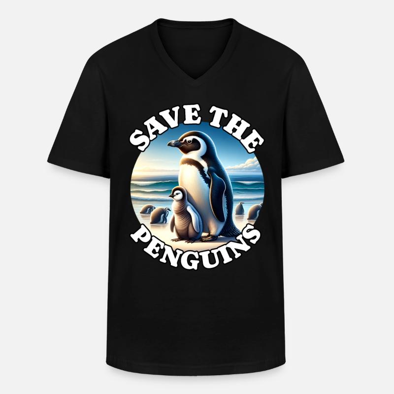 Pinguin - Männer-T-Shirt mit V-Ausschnitt - Schwarz