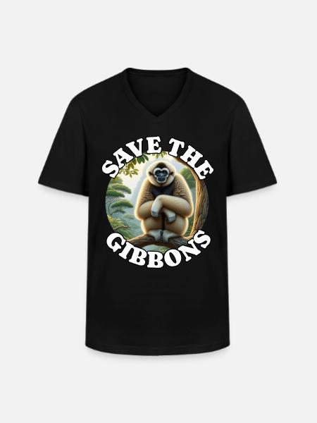 Crested gibbon - Men's V-Neck T-Shirt - black