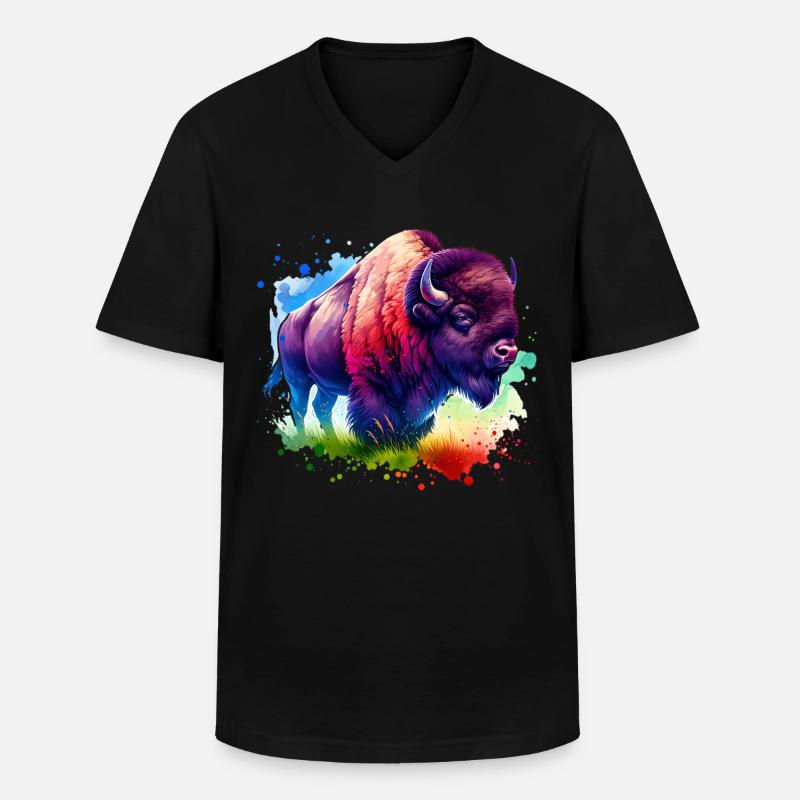 Bison Büffel - Männer-T-Shirt mit V-Ausschnitt - Schwarz