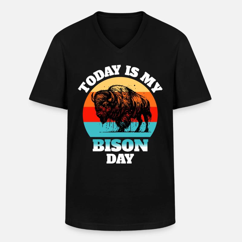 Bison de bison - T-shirt col V Homme - noir