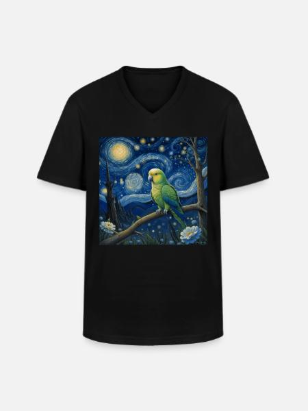 Monk Parakeet Starry Night - Men's V-Neck T-Shirt - black