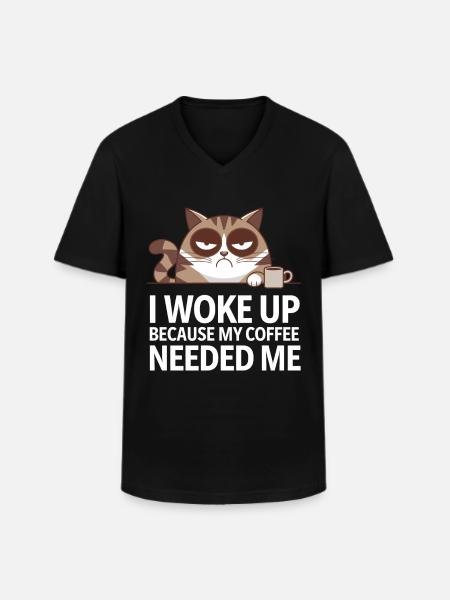 Funny Coffee Cats Saying - Men's V-Neck T-Shirt - black