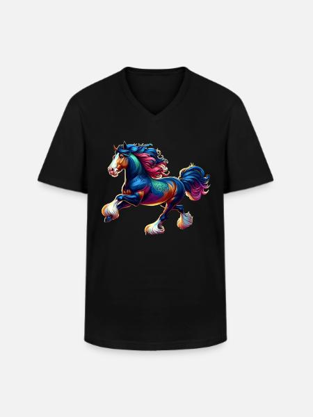 Cheval Shire Pferd - T-shirt col V Homme - noir