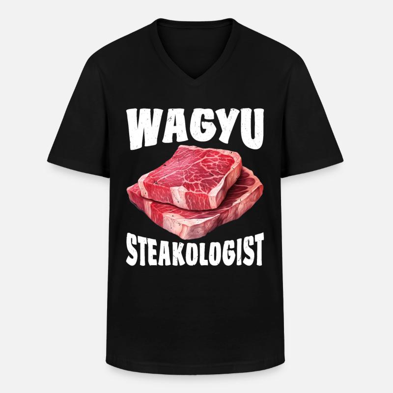 Wagyu Steak - Männer-T-Shirt mit V-Ausschnitt - Schwarz