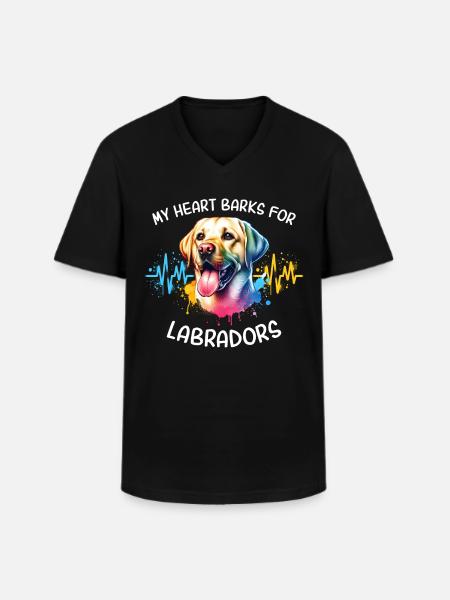 Labrador Heart Line - Men's V-Neck T-Shirt - black
