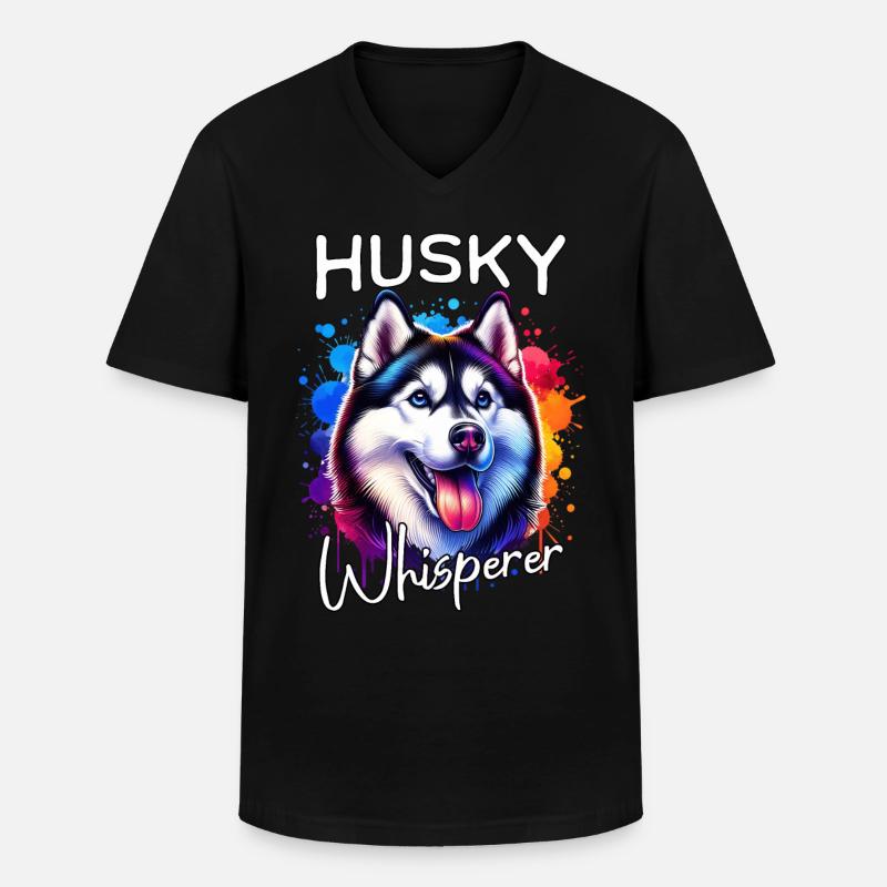 Schlittenhund Flüsterer Husky - Männer-T-Shirt mit V-Ausschnitt - Schwarz