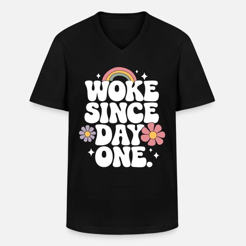 Woke - Männer-T-Shirt mit V-Ausschnitt - Schwarz