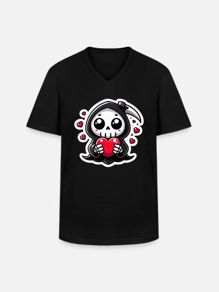 Cute Grim Reaper Love - Men's V-Neck T-Shirt - black