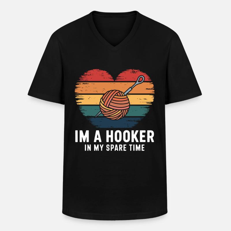Häkeln - Männer-T-Shirt mit V-Ausschnitt - Schwarz