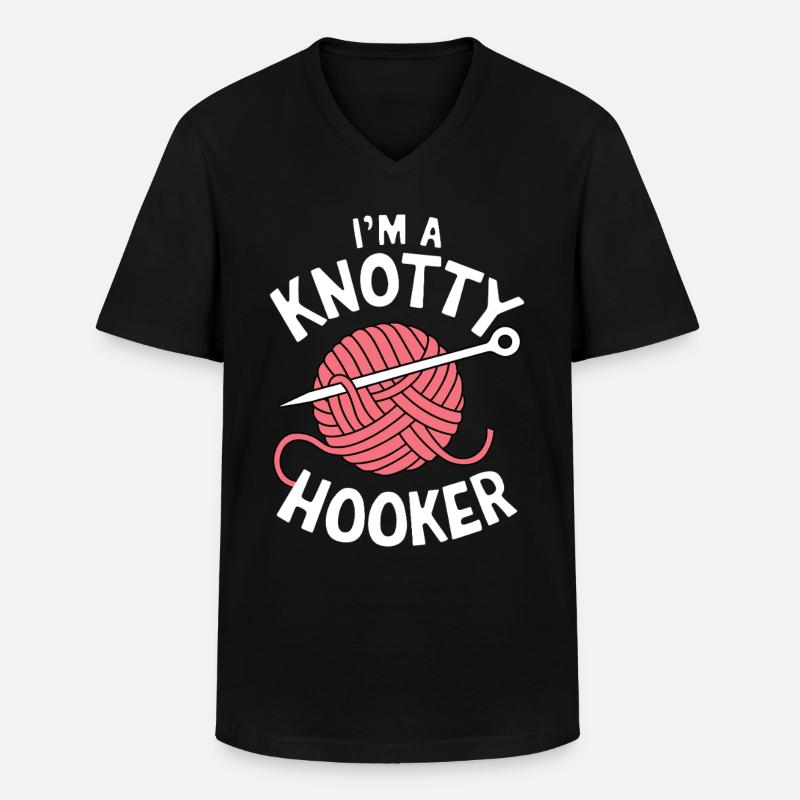 Häkeln - Männer-T-Shirt mit V-Ausschnitt - Schwarz