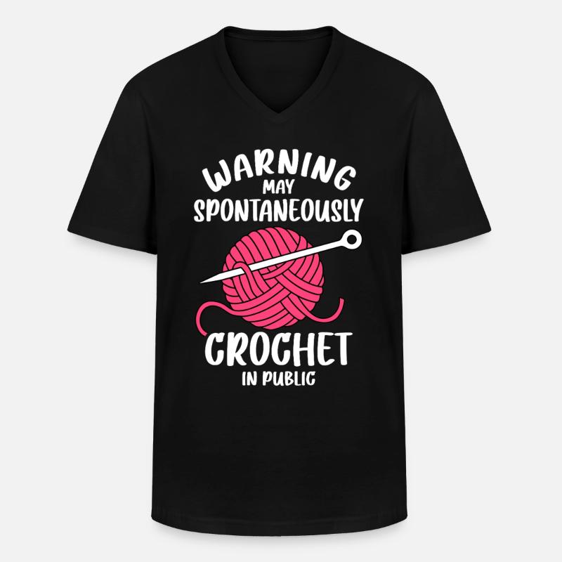 Häkeln - Männer-T-Shirt mit V-Ausschnitt - Schwarz