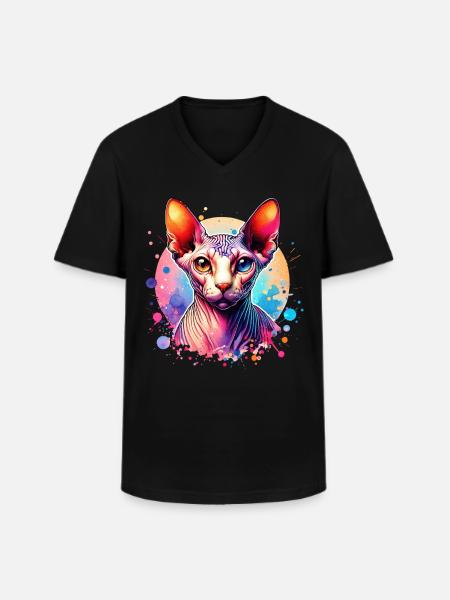 Sphynxkatze Motiv - Männer-T-Shirt mit V-Ausschnitt - Schwarz
