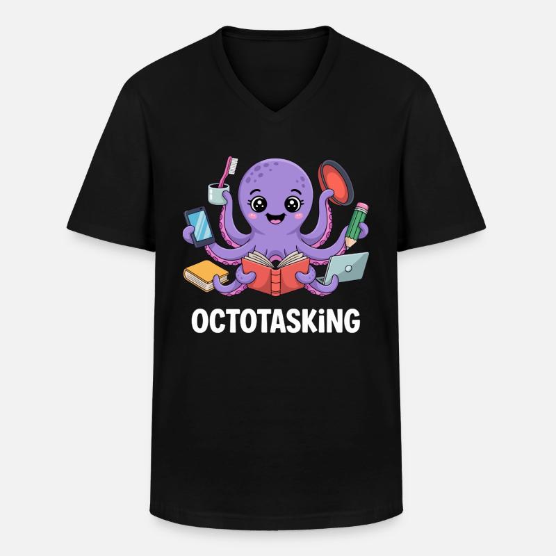 Octotasking Krake im Multitasking Modus - Männer-T-Shirt mit V-Ausschnitt - Schwarz