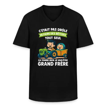 Enfant Grand Frère en Mission - Annonce Grossesse - T-shirt col V Homme - noir - Devant - AI Model Male 178 dark (178cm)