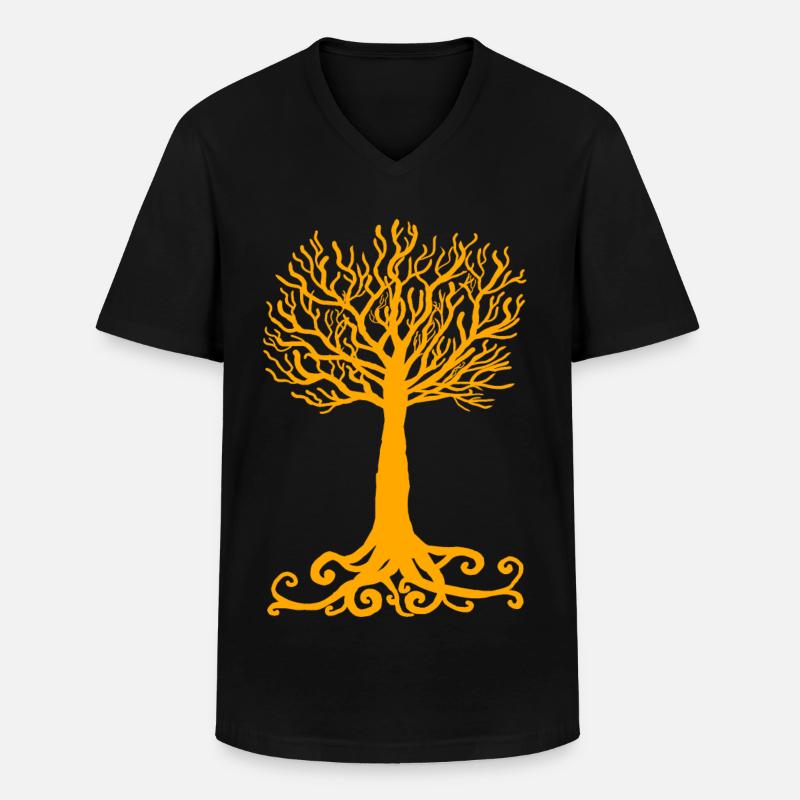 gelber Baum - Männer-T-Shirt mit V-Ausschnitt - Schwarz