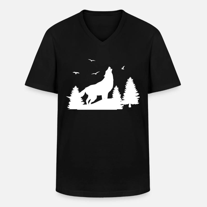 Wolf Wald - Männer-T-Shirt mit V-Ausschnitt - Schwarz
