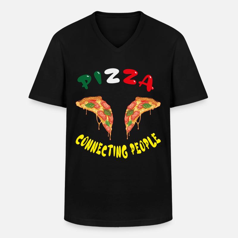 Pizza, connecting people, Freunde - Männer-T-Shirt mit V-Ausschnitt - Schwarz