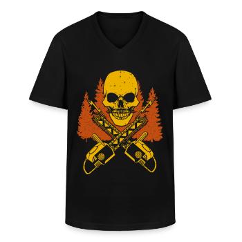 Holz, Holzfäller, Kettensäge, Motorsäge, Wald, Säg - Männer-T-Shirt mit V-Ausschnitt - Schwarz - Vorne - AI Model Male 178 dark (178cm)