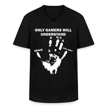 Main de joueur PC - T-shirt col V Homme - noir - Devant - AI Model Male 178 dark (178cm)