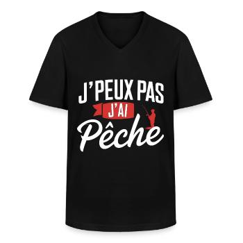 J'peux Pas, J'ai Pêche - T-shirt col V Homme - noir - Devant - AI Model Male 178 dark (178cm)
