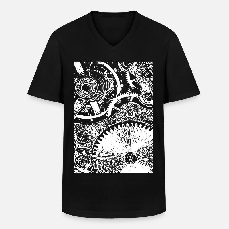 Zahnrad Clockwork Muster - Männer-T-Shirt mit V-Ausschnitt - Schwarz