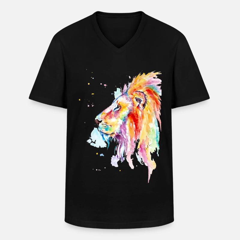 Bunter Aquarell Löwe - Männer-T-Shirt mit V-Ausschnitt - Schwarz