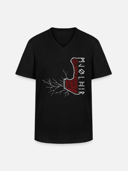 Thors hammer med lynnedslag - Mjölnir - Klassisk herre T-shirt med V-udskæring - sort