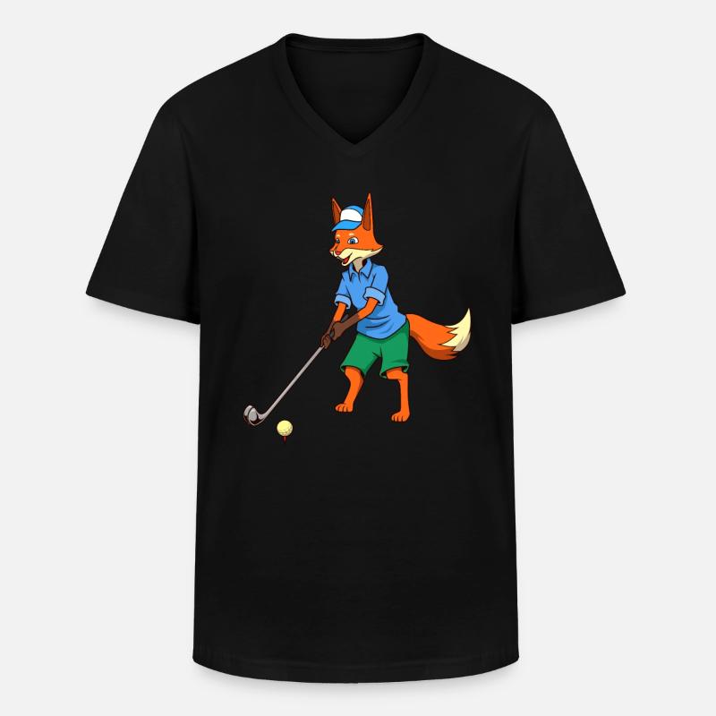 Comic Fuchs plays golf - Golfer - Men's V-Neck T-Shirt - black